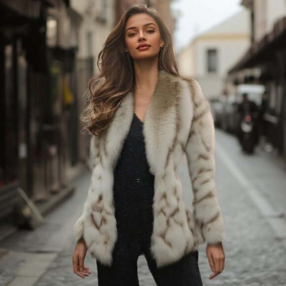 Natural Finland Saga Blue Fox Section Jacket with Shawl Collar, Medium - Picture 1 of 9